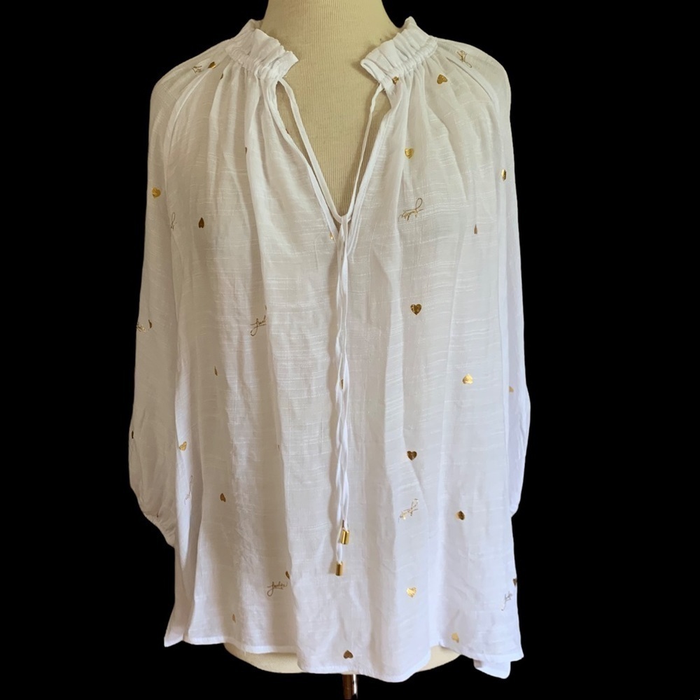 HARVE BENARD 2X White ivory plus size Peasant top blouse